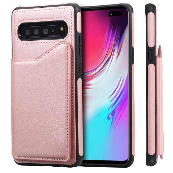 Galaxy S10 5G Shockproof Calf Texture Protective Case with Holder & Card Slots & Frame(Rose Gold)