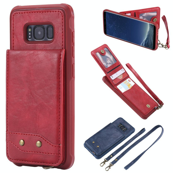 Galaxy S8 Vertical Flip Shockproof Leather Protective Case with Long Rope, Support Card Slots & Bracket & Photo Holder & Wallet Function(Red)