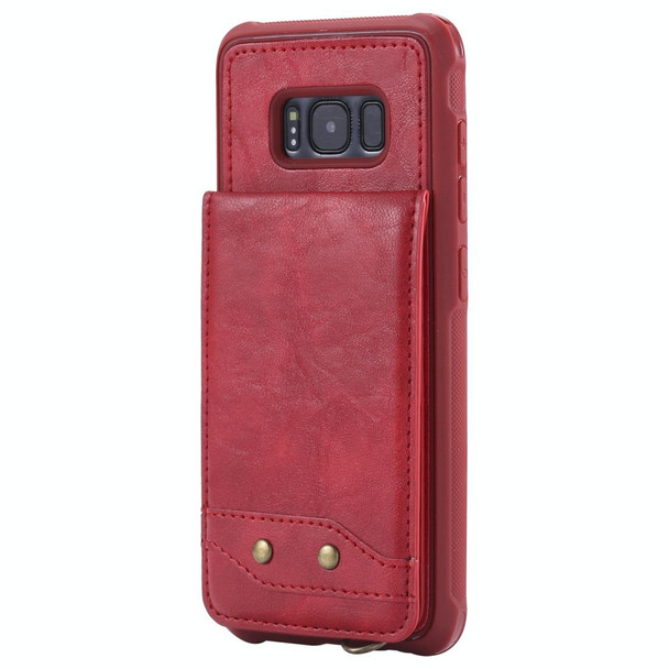 Galaxy S8 Vertical Flip Shockproof Leather Protective Case with Long Rope, Support Card Slots & Bracket & Photo Holder & Wallet Function(Red)