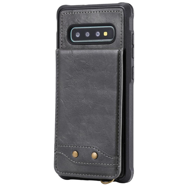 Galaxy S10+ Vertical Flip Shockproof Leather Protective Case with Long Rope, Support Card Slots & Bracket & Photo Holder & Wallet Function(Gray)