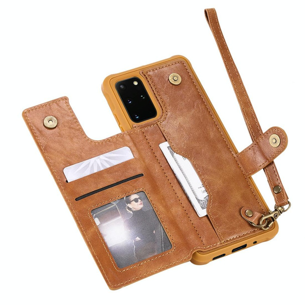 Galaxy S20 Plus Shockproof Horizontal Flip Protective Case with Holder & Card Slots & Wallet & Photo Frame & Short + Long Lanyard(Brown)