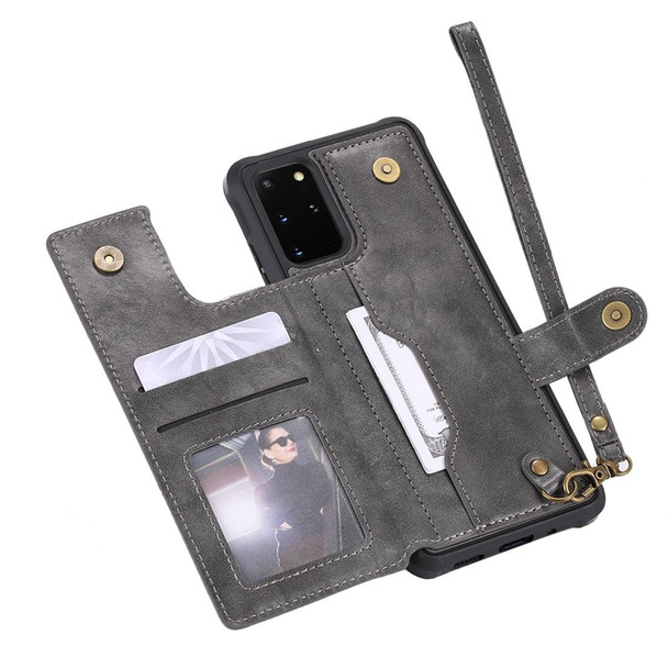 Galaxy S20 Plus Shockproof Horizontal Flip Protective Case with Holder & Card Slots & Wallet & Photo Frame & Short + Long Lanyard(Grey)