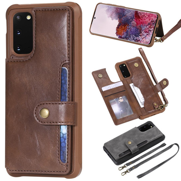 Galaxy S20 Shockproof Horizontal Flip Protective Case with Holder & Card Slots & Wallet & Photo Frame & Short + Long Lanyard(Coffee)