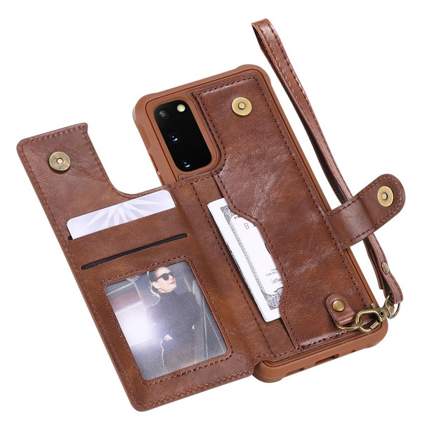 Galaxy S20 Shockproof Horizontal Flip Protective Case with Holder & Card Slots & Wallet & Photo Frame & Short + Long Lanyard(Coffee)