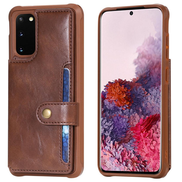 Galaxy S20 Shockproof Horizontal Flip Protective Case with Holder & Card Slots & Wallet & Photo Frame & Short + Long Lanyard(Coffee)