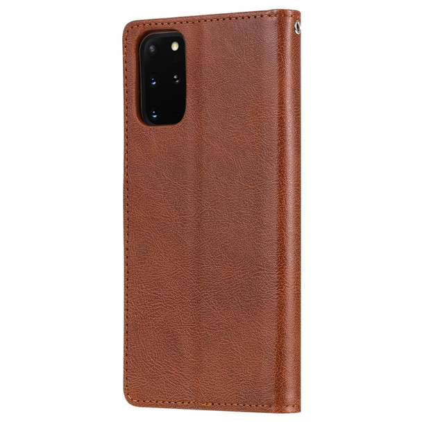 Galaxy S20 Plus 2 in 1 Solid Color Detachable PU Leather Case with Card Slots & Magnetic Holder & Photo Frame & Wallet & Strap(Brown)