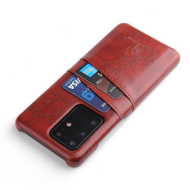 Galaxy S20 Ultra Fierre Shann Retro Oil Wax Texture PU Leather Case with Card Slots(Brown)