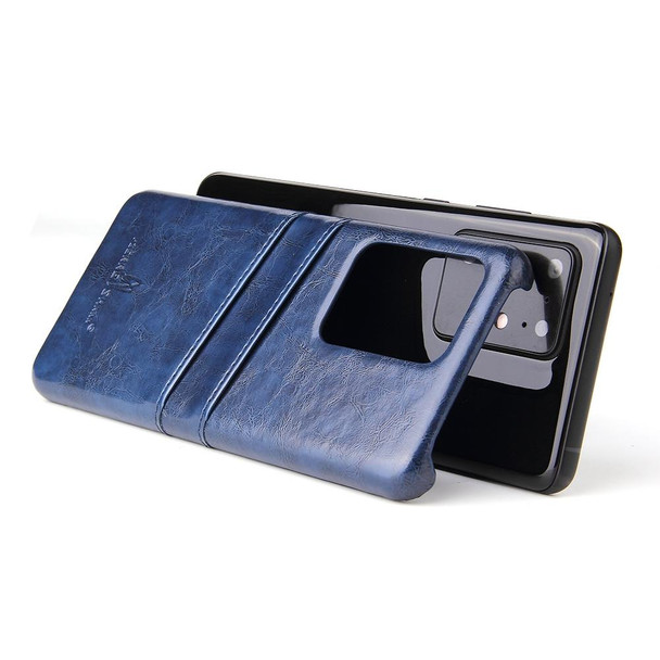 Galaxy S20 Ultra Fierre Shann Retro Oil Wax Texture PU Leather Case with Card Slots(Blue)