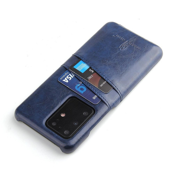 Galaxy S20 Ultra Fierre Shann Retro Oil Wax Texture PU Leather Case with Card Slots(Blue)