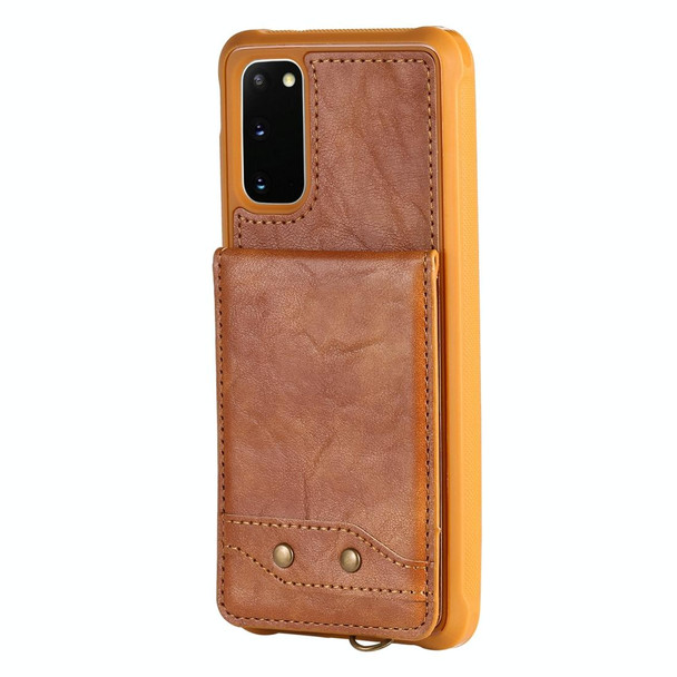 Galaxy S20 Vertical Flip Shockproof Leather Protective Case with Long Rope, Support Card Slots & Bracket & Photo Holder & Wallet Function(Brown)