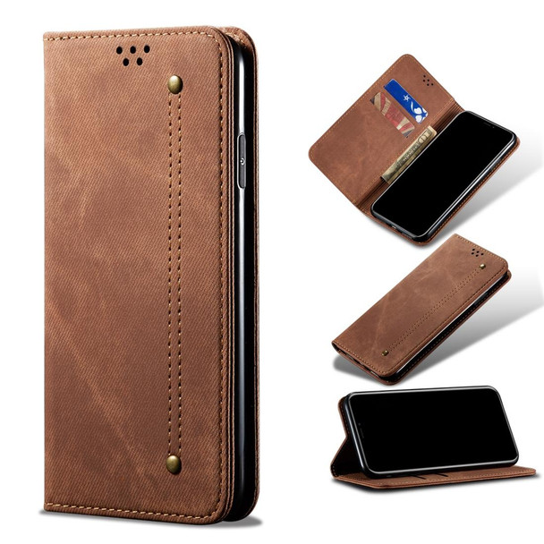 Galaxy S20 Ultra Denim Texture Casual Style Horizontal Flip Leather Case with Holder & Card Slots & Wallet(Brown)