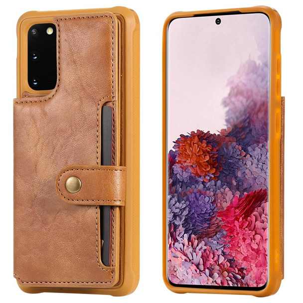 Galaxy S20 Shockproof Horizontal Flip Protective Case with Holder & Card Slots & Wallet & Photo Frame & Short Lanyard(Brown)