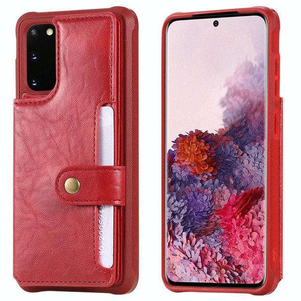 Galaxy S20 Shockproof Horizontal Flip Protective Case with Holder & Card Slots & Wallet & Photo Frame & Short Lanyard(Red)