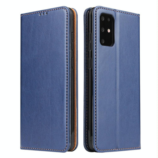 Galaxy S20+ Fierre Shann PU Genuine Leather Texture Horizontal Flip Leather Case with Holder & Card Slots & Wallet(Blue)