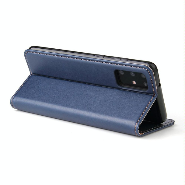 Galaxy S20+ Fierre Shann PU Genuine Leather Texture Horizontal Flip Leather Case with Holder & Card Slots & Wallet(Blue)