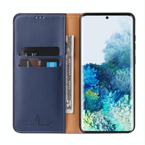 Galaxy S20+ Fierre Shann PU Genuine Leather Texture Horizontal Flip Leather Case with Holder & Card Slots & Wallet(Blue)