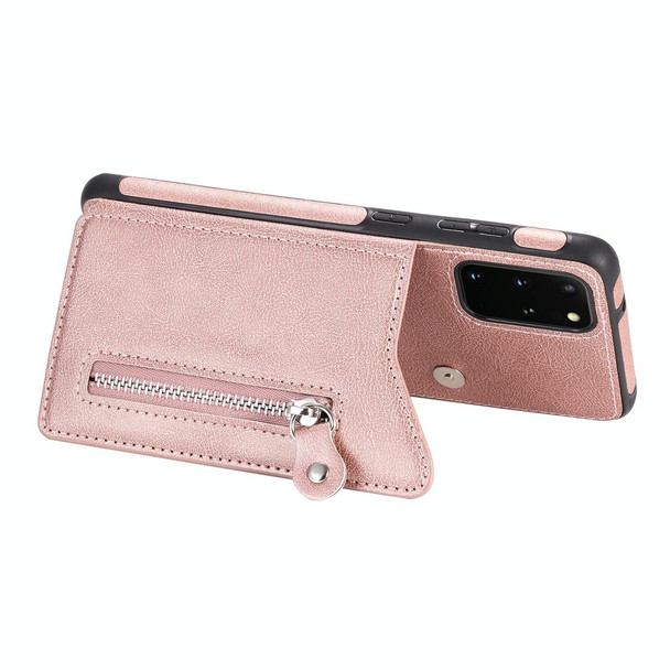 Galaxy S20 Plus Solid Color Double Buckle Zipper Shockproof Protective Case(Rose Gold)