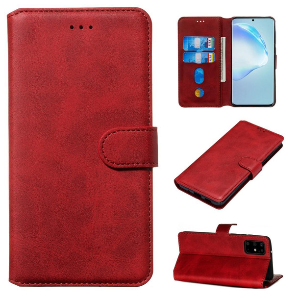 Galaxy S20+ Classic Calf Texture Magnetic Attraction Horizontal Flip Leather Case with Stand & Card Slots & Wallet Function(Red)