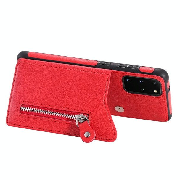 Galaxy S20 Plus Solid Color Double Buckle Zipper Shockproof Protective Case(Red)