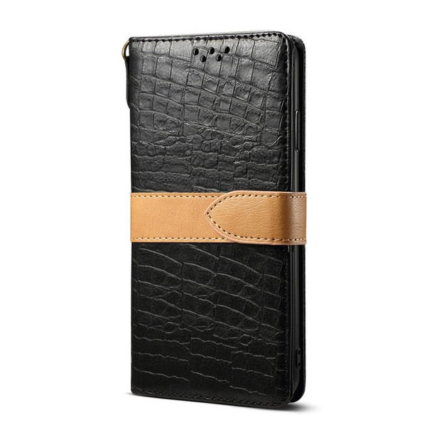 Galaxy S20 Plus Splicing Color Crocodile Texture PU Horizontal Flip Leather Case with Wallet & Holder & Card Slots & Lanyard(Black)