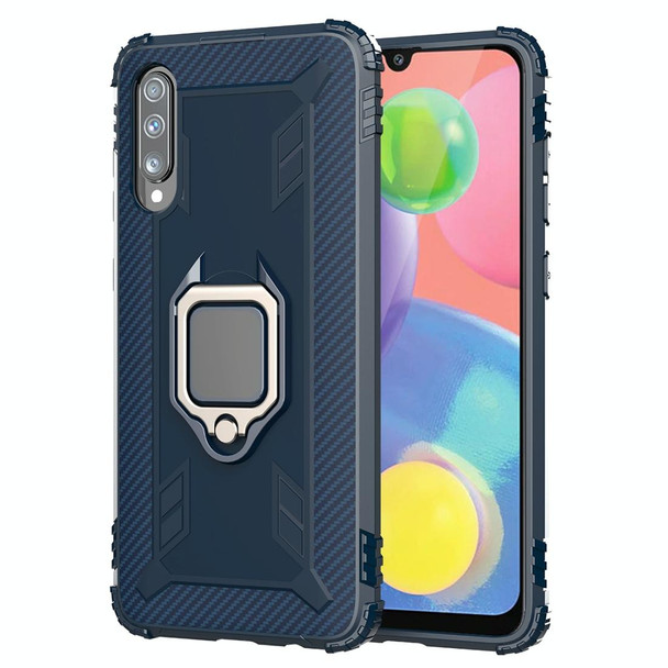 Galaxy A70 Carbon Fiber Protective Case with 360 Degree Rotating Ring Holder(Blue)