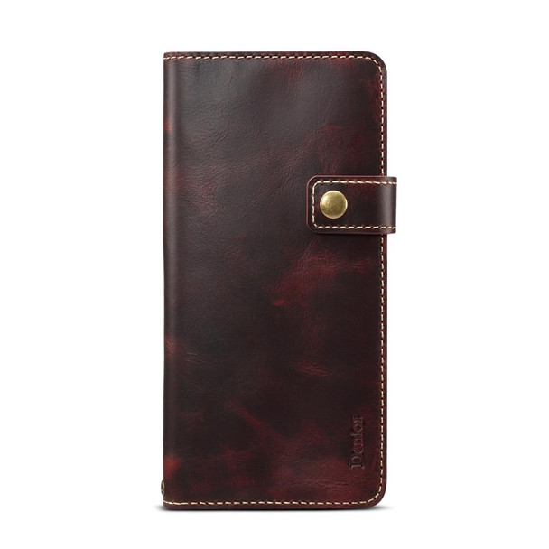 Galaxy S10 Denior Oil Wax Cowhide DK Magnetic Button Horizontal Flip Leather Case with Holder & Card Slots & Wallet(Dark Red)