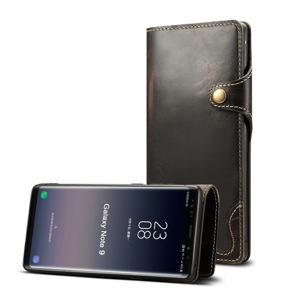 Galaxy Note9 Denior Oil Wax Cowhide Magnetic Button Horizontal Flip Leather Case with Card Slots & Wallet(Black)