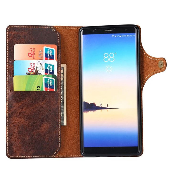 Galaxy Note 8 Denior Oil Wax Cowhide Magnetic Button Horizontal Flip Leather Case with Card Slots & Wallet(Brown)