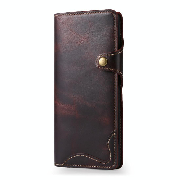 Galaxy S9 Plus Denior Oil Wax Cowhide Magnetic Button Horizontal Flip Leather Case with Card Slots & Wallet(Dark Red)