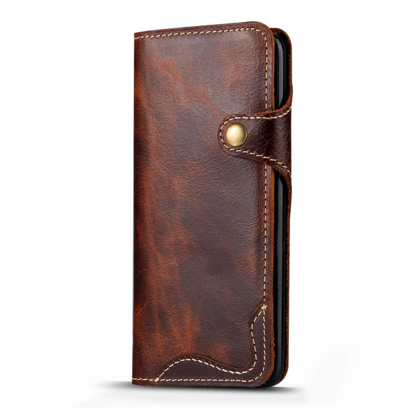 Galaxy S9 Denior Oil Wax Cowhide Magnetic Button Horizontal Flip Leather Case with Card Slots & Wallet(Brown)