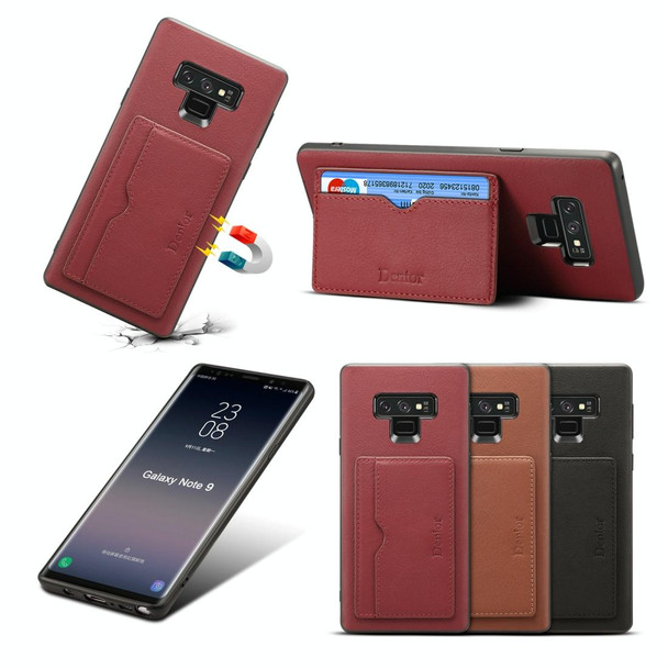 Galaxy Note9 Denior V3 Luxury Car Cowhide Leather Protective Case with Holder & Card Slot(Dark Red)