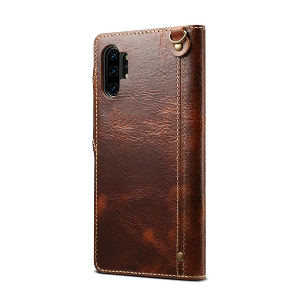 Galaxy Note 10 Plus Denior Oil Wax Cowhide Magnetic Button Horizontal Flip Leather Case with Card Slots & Wallet(Brown)