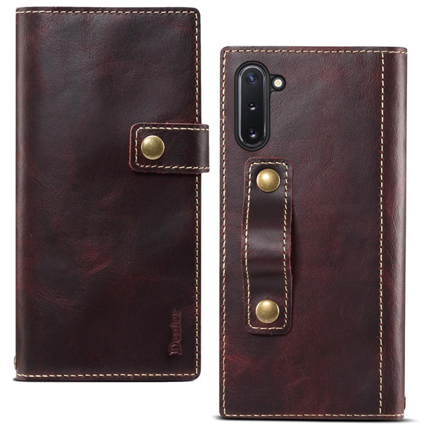 Galaxy Note 10 Denior Oil Wax Cowhide DK Magnetic Button Horizontal Flip Leather Case with Holder & Card Slots & Wallet(Dark Red)