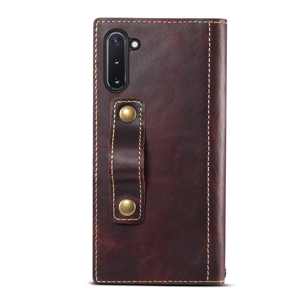 Galaxy Note 10 Denior Oil Wax Cowhide DK Magnetic Button Horizontal Flip Leather Case with Holder & Card Slots & Wallet(Dark Red)