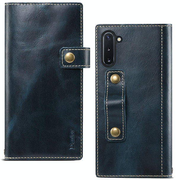 Galaxy Note 10 Denior Oil Wax Cowhide DK Magnetic Button Horizontal Flip Leather Case with Holder & Card Slots & Wallet(Dark Blue)