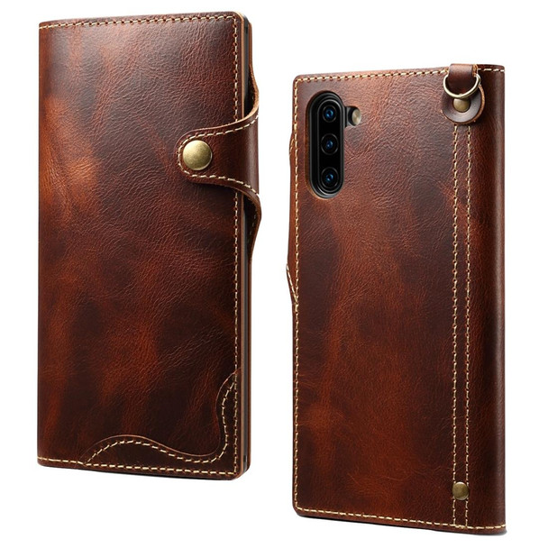 Galaxy Note 10 Denior Oil Wax Cowhide Magnetic Button Horizontal Flip Leather Case with Card Slots & Wallet(Brown)