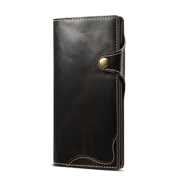 Galaxy Note 10 Denior Oil Wax Cowhide Magnetic Button Horizontal Flip Leather Case with Card Slots & Wallet(Black)