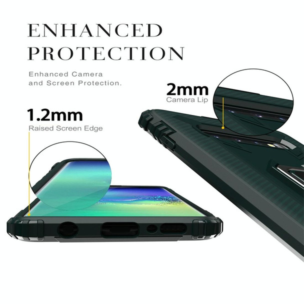 Galaxy S10 Carbon Fiber Protective Case with 360 Degree Rotating Ring Holder(Green)
