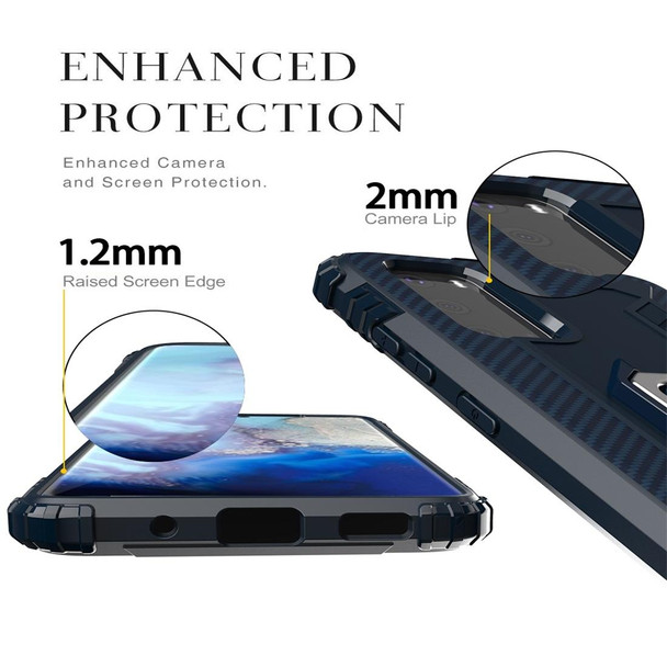 Galaxy S20 Ultra Carbon Fiber Protective Case with 360 Degree Rotating Ring Holder(Blue)