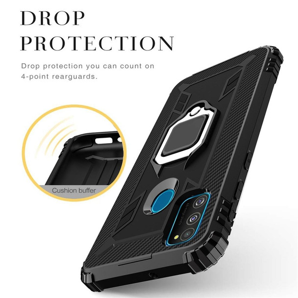 Galaxy M30s Carbon Fiber Protective Case with 360 Degree Rotating Ring Holder(Black)