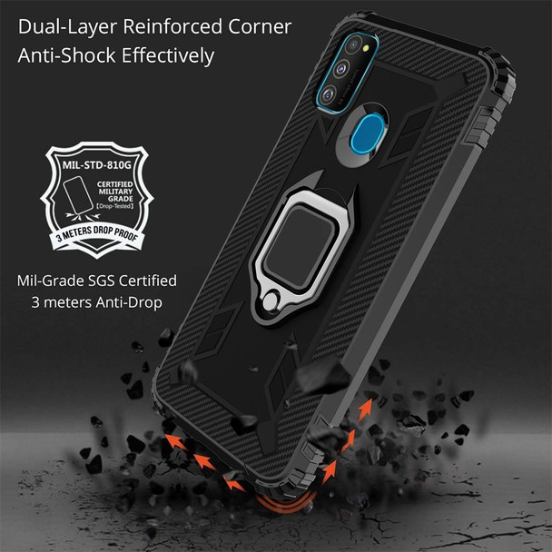 Galaxy M30s Carbon Fiber Protective Case with 360 Degree Rotating Ring Holder(Black)