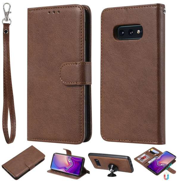 Galaxy S10e Solid Color Horizontal Flip Protective Case with Holder & Card Slots & Wallet & Photo Frame & Lanyard(Brown)