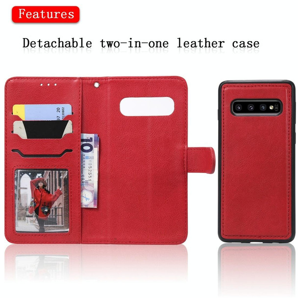 Galaxy S10 Solid Color Horizontal Flip Protective Case with Holder & Card Slots & Wallet & Photo Frame & Lanyard(Red)