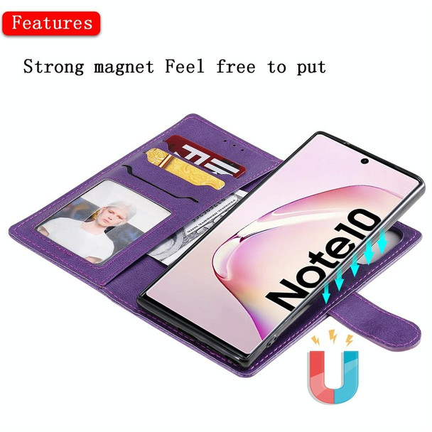 Galaxy Note 10 Solid Color Horizontal Flip Protective Case with Holder & Card Slots & Wallet & Photo Frame & Lanyard(Purple)