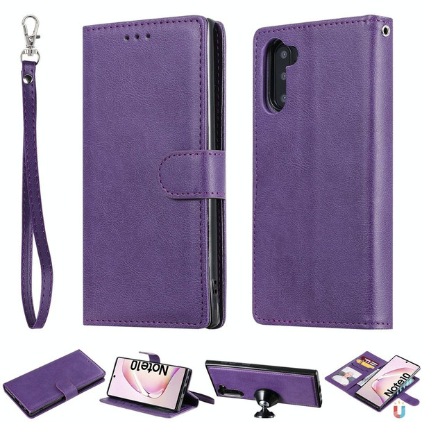 Galaxy Note 10 Solid Color Horizontal Flip Protective Case with Holder & Card Slots & Wallet & Photo Frame & Lanyard(Purple)