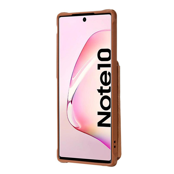 Galaxy Note 10 Dual Buckles Zipper Shockproof Back Cover Protective Case with Holder & Card Slots & Wallet & Lanyard & Photos Frames(Coffee)