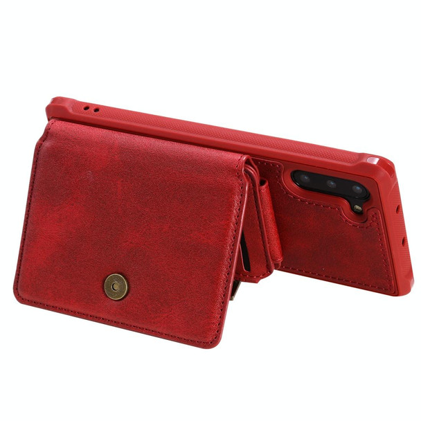 Galaxy Note 10 Buckle Zipper Shockproof Protective Case with Holder & Card Slots & Wallet & Lanyard & Photos Frames(Red)