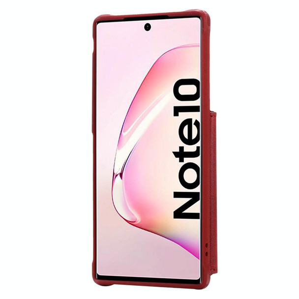 Galaxy Note 10 Buckle Zipper Shockproof Protective Case with Holder & Card Slots & Wallet & Lanyard & Photos Frames(Red)