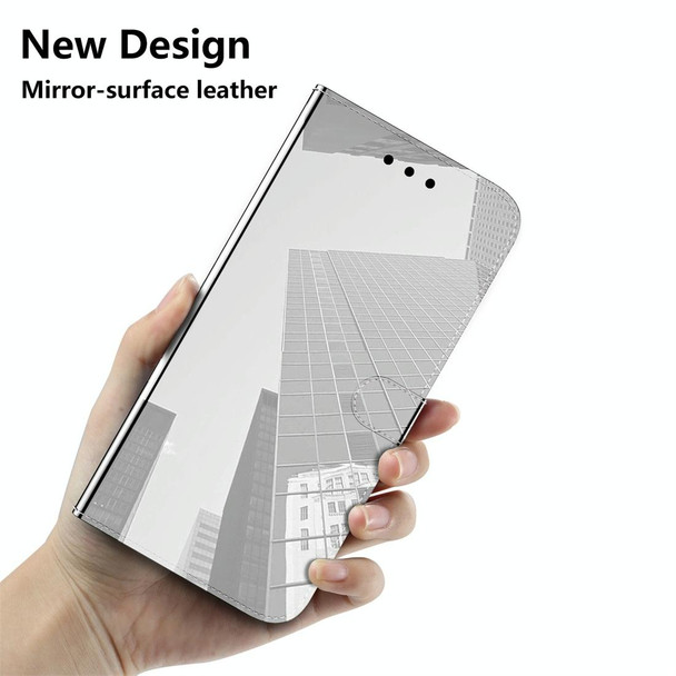 Galaxy A20s Imitated Mirror Surface Horizontal Flip Leather Case with Holder & Card Slots & Wallet & Lanyard(Silver)