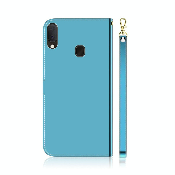 Galaxy A20e Imitated Mirror Surface Horizontal Flip Leather Case with Holder & Card Slots & Wallet & Lanyard(Blue)